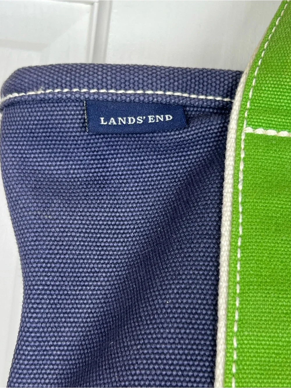Lands End Vintage Small Zippered Tote Navy Blue/Lime Green 12x9x6